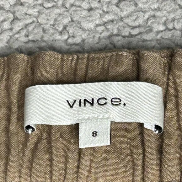 Vince Pants Womens 8 Brown Linen Blend Wide Leg Crop Cargo Zip Pockets Stretch - Picture 3 of 15